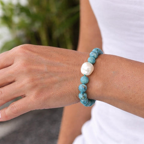 Turquoise & Semi Baroque Pearl Bracelet with Clasp