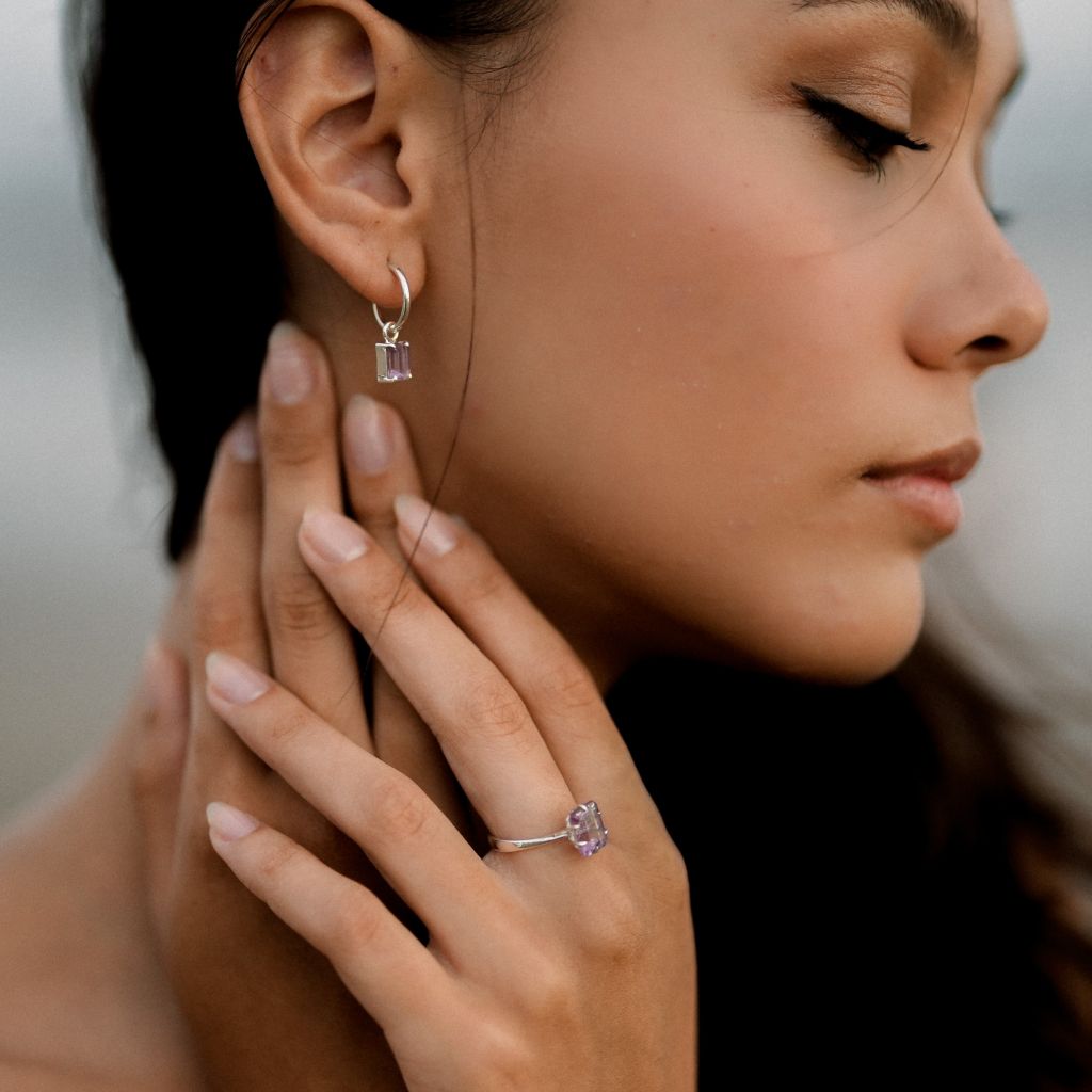 Amethyst Hoop Earrings | Light Hoop Earrings | Mala Elements