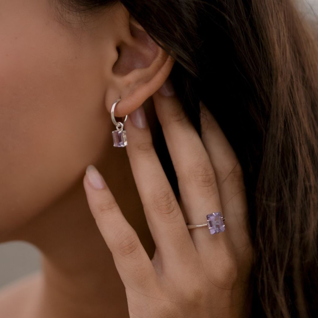Amethyst Hoop Earrings | Light Hoop Earrings | Mala Elements