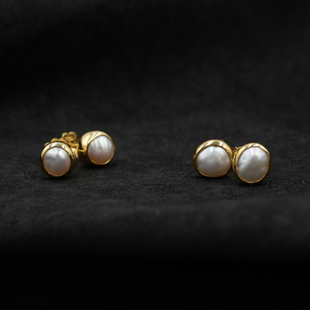 Pearl Stud Earrings | Biwa Studd Earrings | Mala Elements