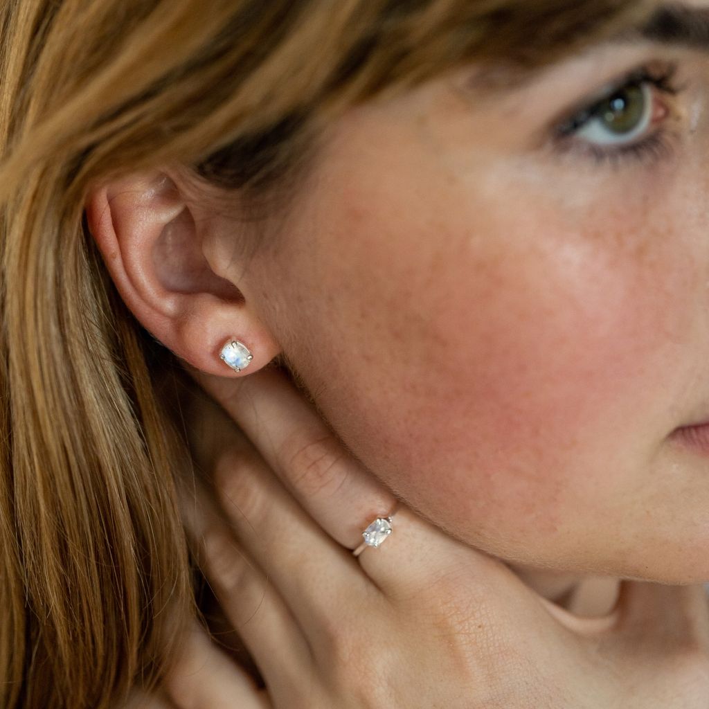 Moonstone Stud Earrings | Silver Stud Earrings | Mala Elements