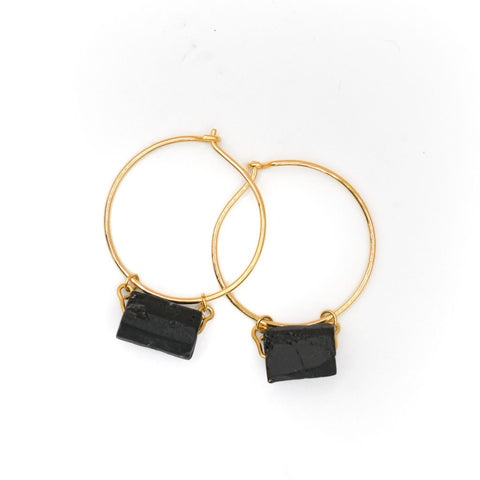 Tourmaline Hoop Earrings | Black Hoop Earrings | Mala Elements