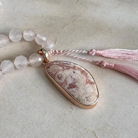 Rose Quartz & Rhodochrosite 108 Bead Mala Necklace
