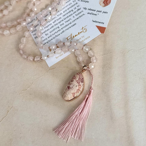 Rose Quartz & Rhodochrosite 108 Bead Mala Necklace