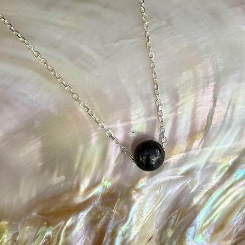 Floating Tiny Black South Sea Pearl Chain Necklace