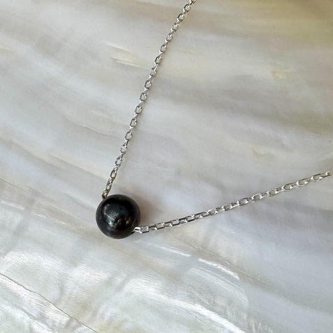 Floating Tiny Black South Sea Pearl Chain Necklace