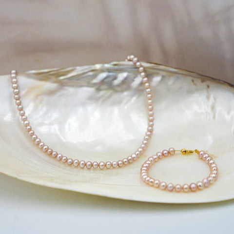 Pink Pearl Necklace | Pearl Chain Necklace | Mala Elements