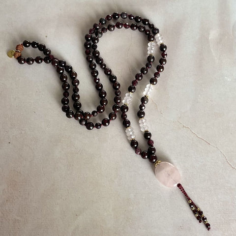 Grounded in Love - Garnet and Rose Quartz Mala bead necklace