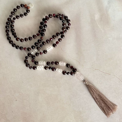 Grounded in Love - Garnet and Rose Quartz Mala bead necklace