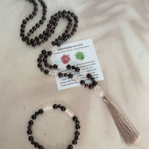 Grounded in Love - Garnet and Rose Quartz Mala bead necklace