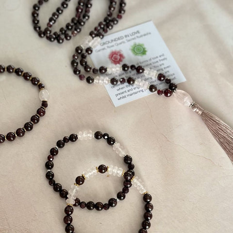 Grounded in Love - Garnet and Rose Quartz Mala bead necklace