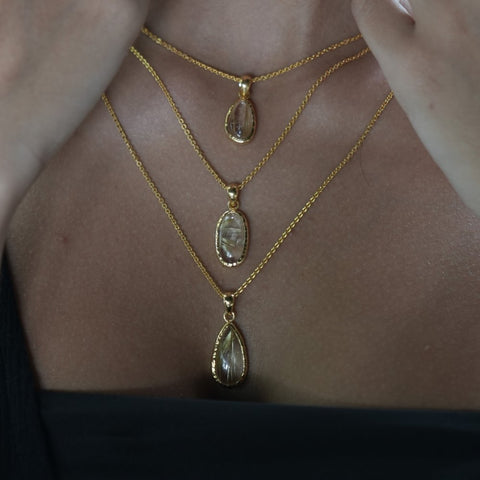 Golden Rutilated Quartz Pendant Necklaces