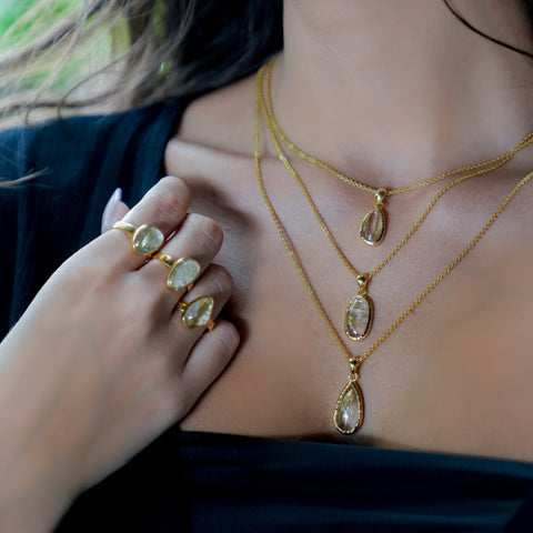 Golden Rutilated Quartz Pendant Necklaces
