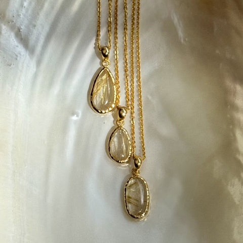 Golden Rutilated Quartz Pendant Necklaces