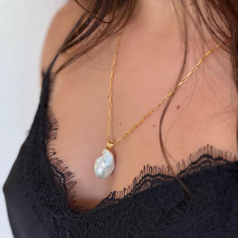 White Baroque Pearl in Gold Vermeil