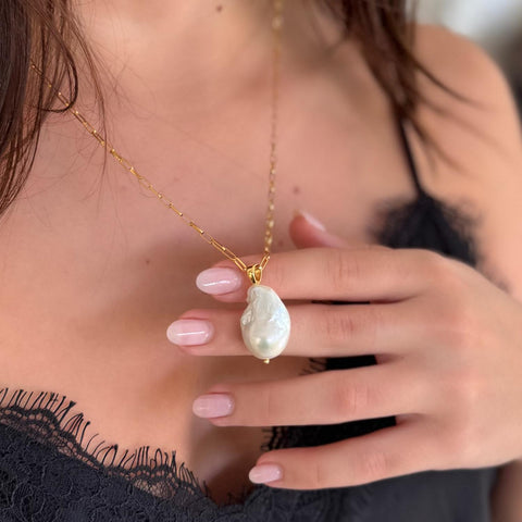 White Baroque Pearl in Gold Vermeil