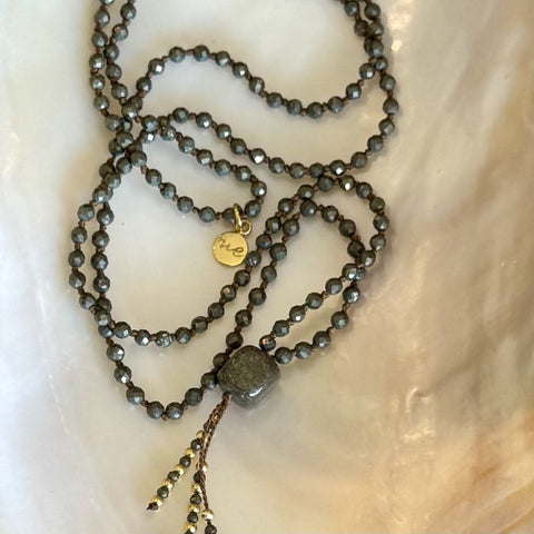 Pyrite Mala Style Necklace