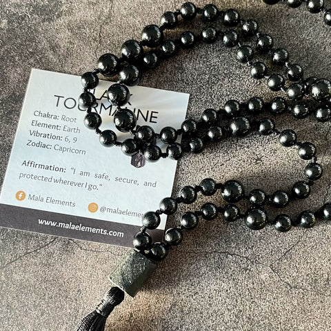 Black Tourmaline Mala | 108 Bead Tourmaline Mala | Mala Elements