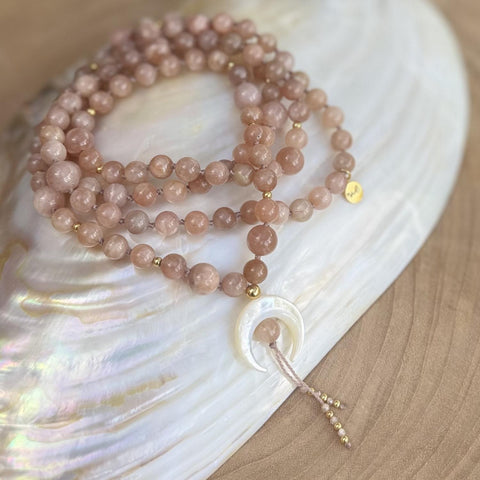 Chandra Peach Moonstone Mala