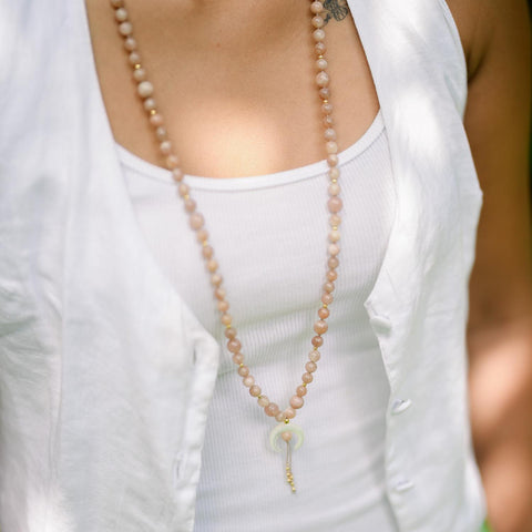 Chandra Peach Moonstone Mala