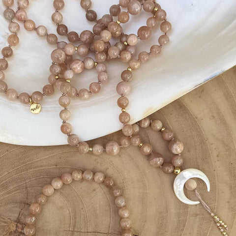Chandra Peach Moonstone Mala