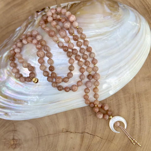 Chandra Peach Moonstone Mala