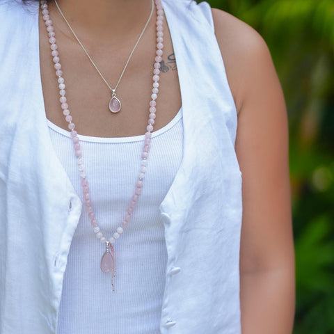 Rose Quartz & Clear Quartz 108 Bead Mala Necklace – Higher Love