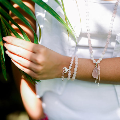 Rose Quartz & Clear Quartz 108 Bead Mala Necklace – Higher Love