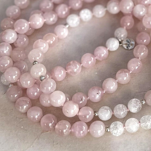 Rose Quartz & Clear Quartz 108 Bead Mala Necklace – Higher Love