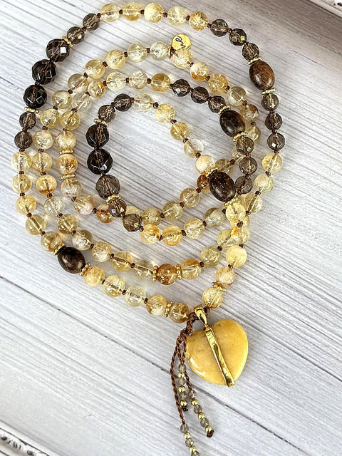 Citrine and Smoky Quartz 108 Bead Mala Necklace - Radiant ME