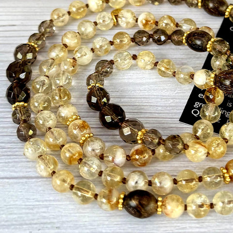 Citrine and Smoky Quartz 108 Bead Mala Necklace - Radiant ME
