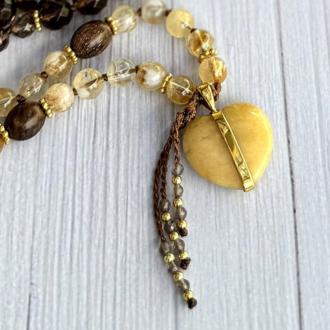 Citrine and Smoky Quartz 108 Bead Mala Necklace - Radiant ME