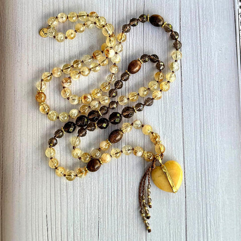 Citrine and Smoky Quartz 108 Bead Mala Necklace - Radiant ME