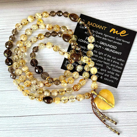 Citrine and Smoky Quartz 108 Bead Mala Necklace - Radiant ME