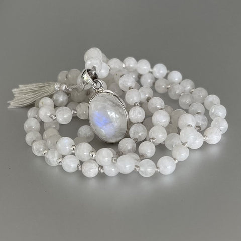 White Moonstone Bead Mala | 108 Bead Mala | Mala Elements