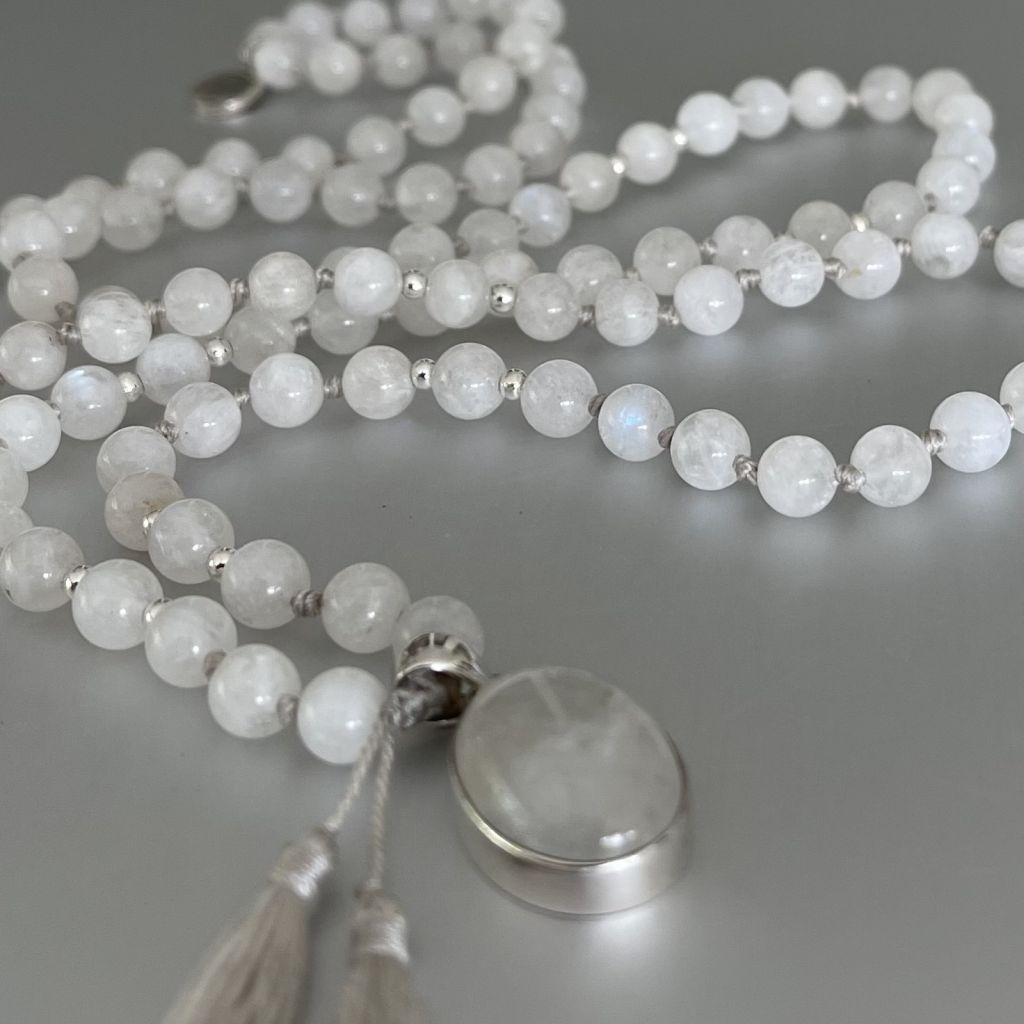 White Moonstone Bead Mala | 108 Bead Mala | Mala Elements