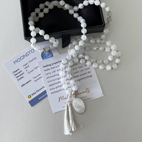 White Moonstone Bead Mala | 108 Bead Mala | Mala Elements