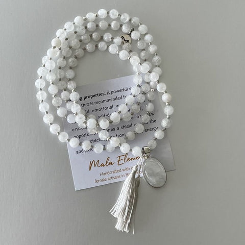 White Moonstone Bead Mala | 108 Bead Mala | Mala Elements