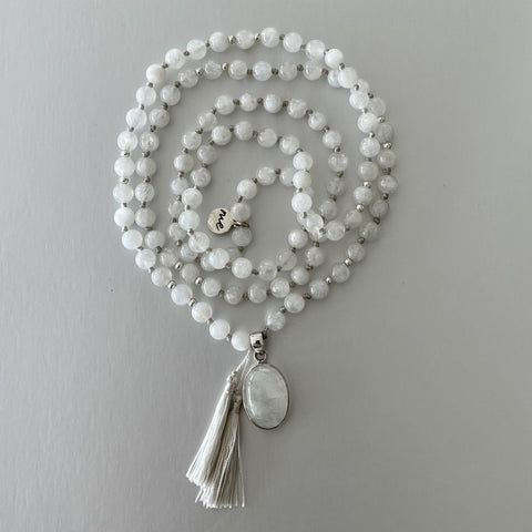 White Moonstone Bead Mala | 108 Bead Mala | Mala Elements