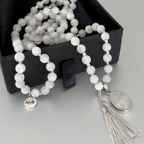 White Moonstone Bead Mala | 108 Bead Mala | Mala Elements