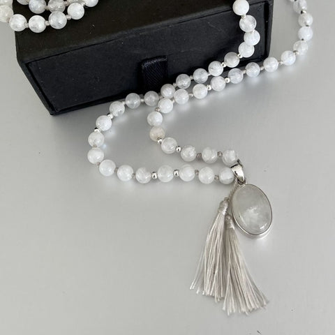 White Moonstone Bead Mala | 108 Bead Mala | Mala Elements