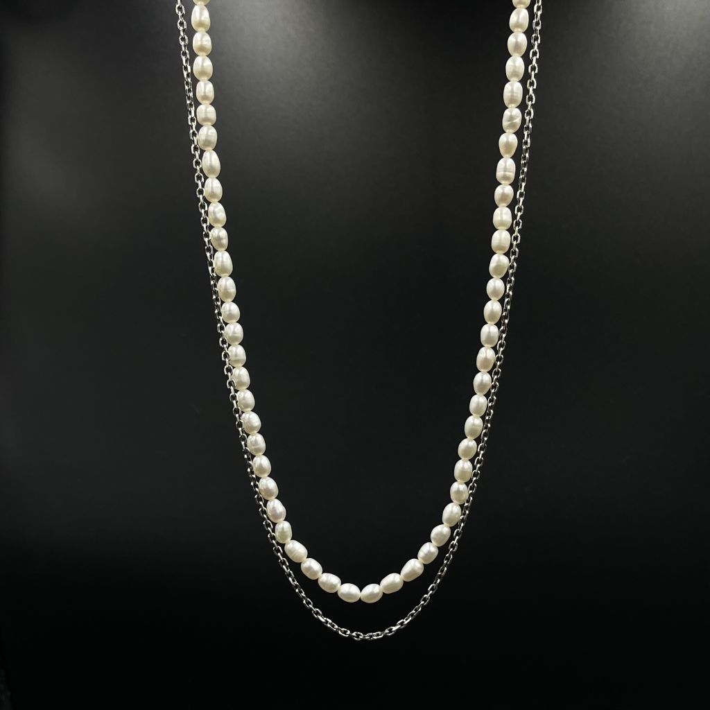 Men's Pearl Necklace | Cable Chain Necklace | Mala Elements