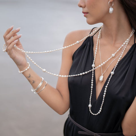 Long Pearl Necklace | Luxurious  Pearl Necklace | Mala Elements