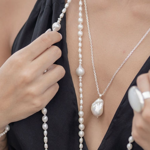 Pearl Pendant and Chain | Baroque Chain | Mala Elements