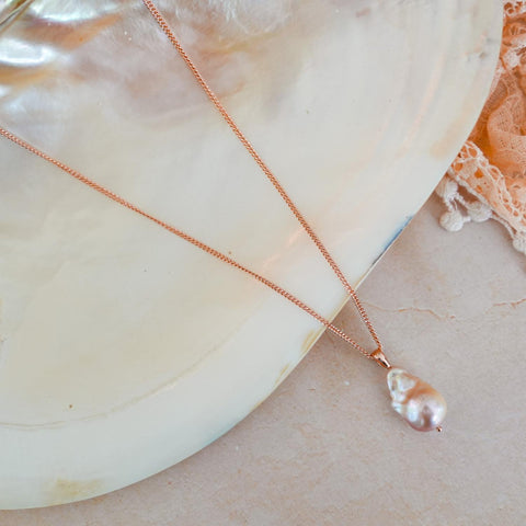 Blush Pink Baroque Pearl in Rose Gold Vermeil