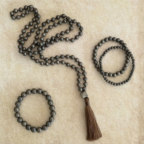 Women's Pearl Necklace | Pyrite Tassel Mala | Mala Elements