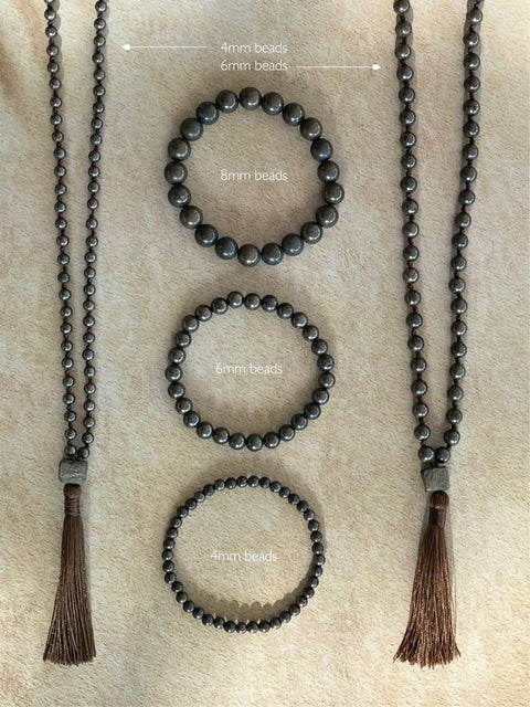 Women's Pearl Necklace | Pyrite Tassel Mala | Mala Elements