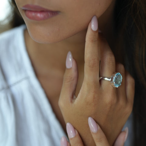 Large Blue Topaz Ring Cocktail Ring