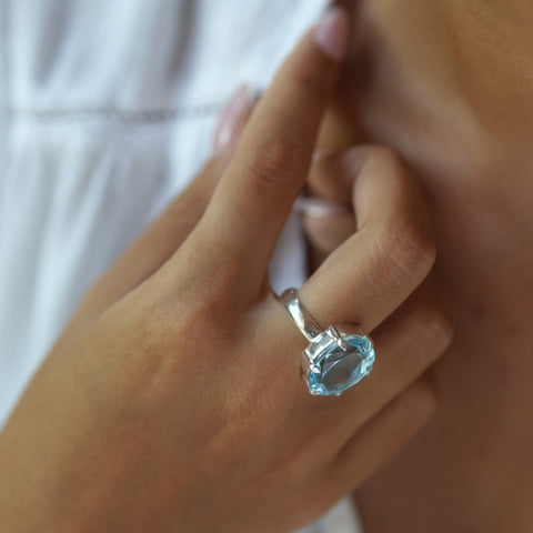 Large Blue Topaz Ring Cocktail Ring