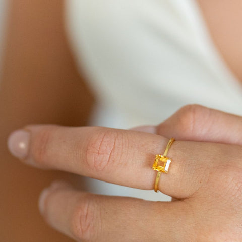 Citrine Princess Cut Square Fine Rings